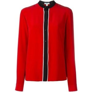 Kenzo Silk Band Collar Size 38 Red Black Shirt Top